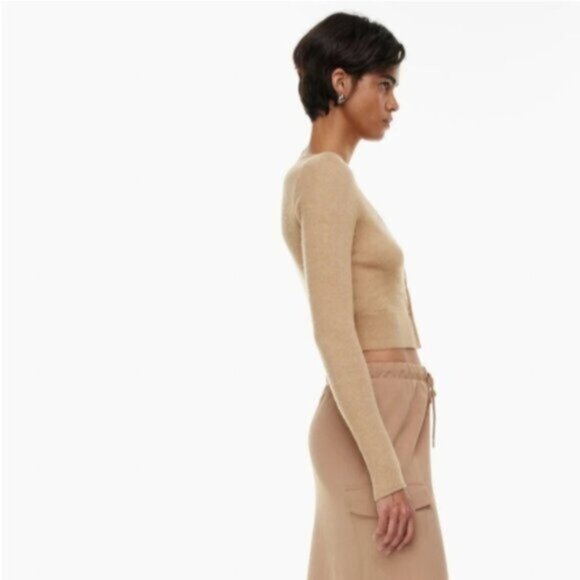 WILFRED Santorini Cardigan Sweater Wool Cashmere Knit Gold Camel XS Aritzia - Picture 3 of 14